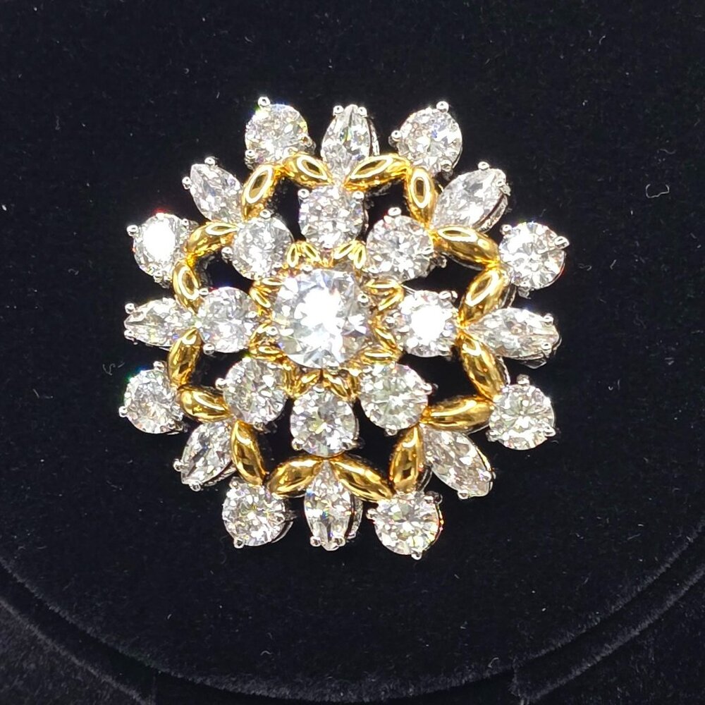 Camrose & Kross Vintage "Audrey Hepburn" Gold Crystal Floral Pin Brooch